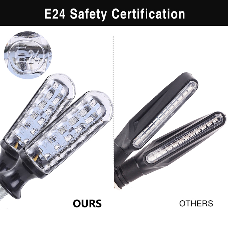 2PCS Motorcycle Turn Signals E-Mark E24 LED flashing Signal Flowing Water Built-in Relay 12LED Blinker Auto Indicators