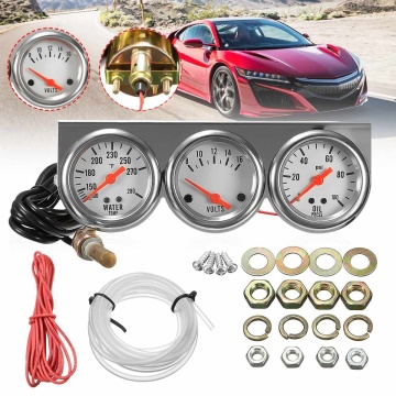 Universal 2'' 52mm 3 In 1 Car Gauge Voltage Water Temperature Oil Pressure Gauges Set With Panel 12V Car Meters Triple Dashboard