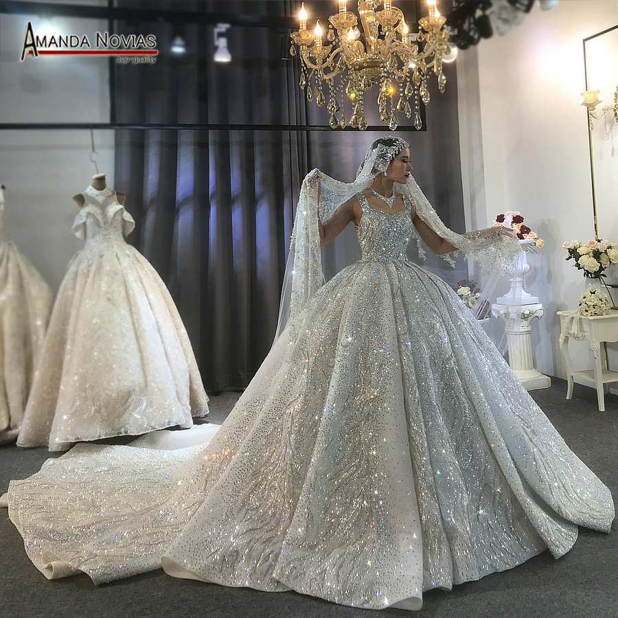 Dubai Luxury Heavy Beading wedding dress sparkling bridal dress 2020 Amanda Novias brand real work