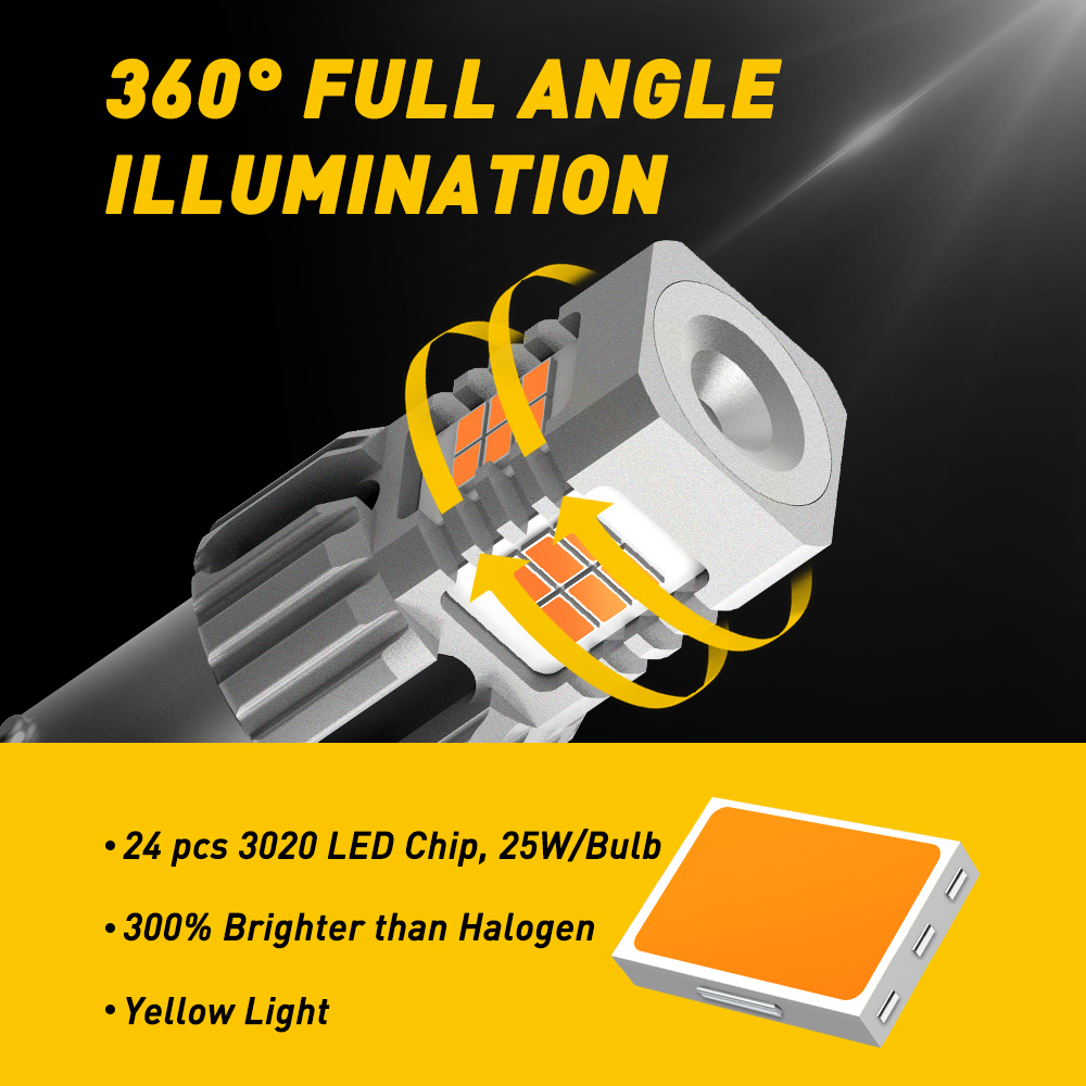 2X No Hyper Flash T20 LED 7443 SRCK 1156 P21W BA15S LED Auto Turn Signal Lights No Error T25 3157 P27/7W Led Bulb Amber Yellow