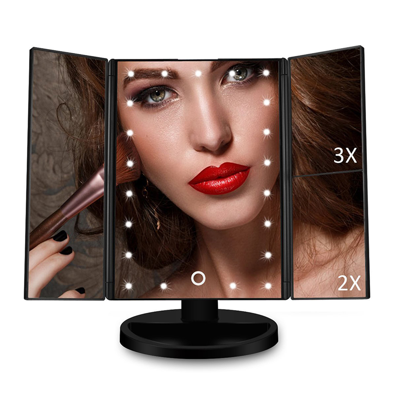 Makeup Mirror Beauty Mirror Tabletop Mirror USB Three-Fold Makeup Mirror Smart Touch Beauty 22 LED Light Magic Mirror