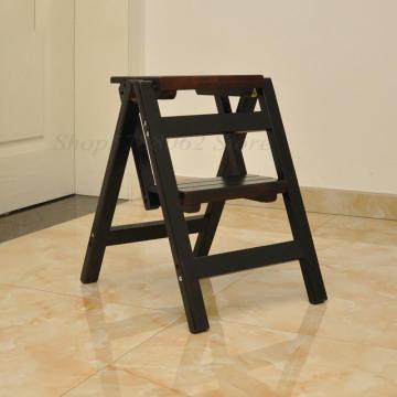 Household solid wood ladder multi function folding ladder stool ascending platform step stool dual purpose rack stair chair