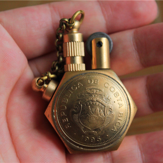 Handmade brass fluid oil lighter Vintage coins gasoline lighter Gift Random pattern