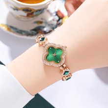 Elegant ladies' women's rhinestone clover alloy quartz Watch