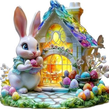 Stained Glass Bunny Easter House Acrylic Ornament