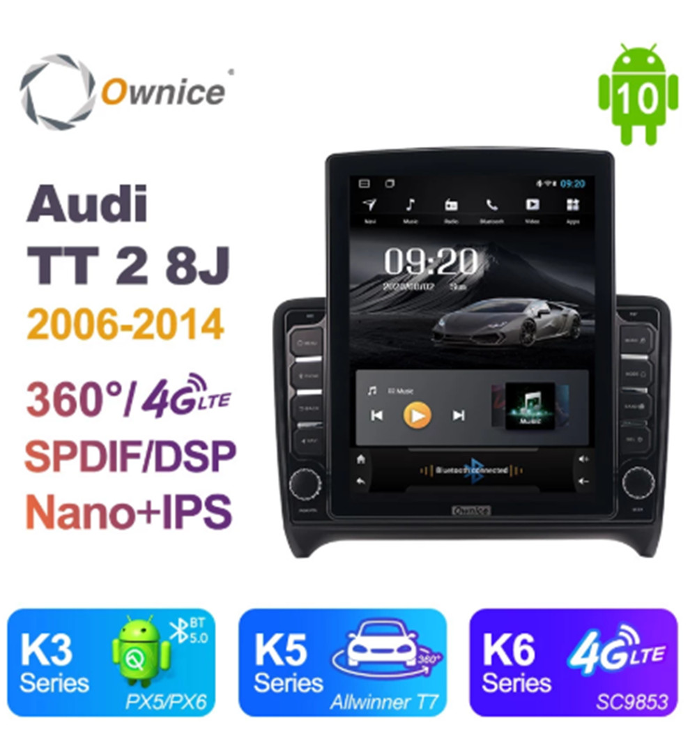 Ownice Android 10.0 Car Radio forAudi TT 2 8J 2006 - 2014 GPS 2 Din Auto Audio System Stereo Player 4G LTE Tesla Style Nano