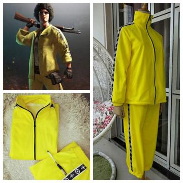 PUBG Game Playerunknown's Battlegrounds Cosplay Costume Small Yellow Chicken Eat Yellow Clothes Group Sports Top + Pants Suit