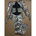 Nightclub Bar Reflective Costume Women Silver Laser Sequins Backless Slit Dress DJ Singer Dancer Performance Stage Wear