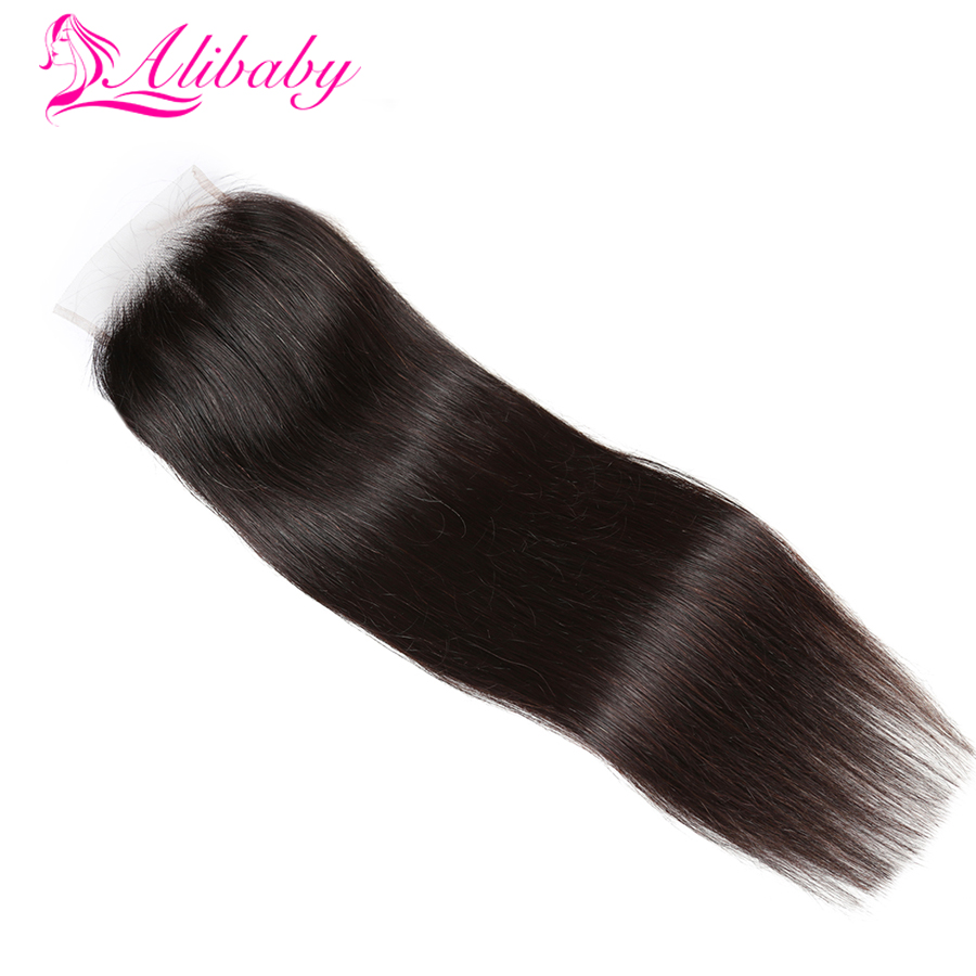 Swiss Lace Natural Color Brazilian Straight Human Hair Closure 4×4 Free Part Remy Natural Color 8"-22" Alibaby Hair