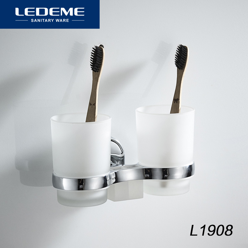 LEDEME Bathroom Toothbrush Holder Frosted Glass Double Cup Tumbler Holders Bath Cups Matte Wall Mount Toilet Accessories L1908