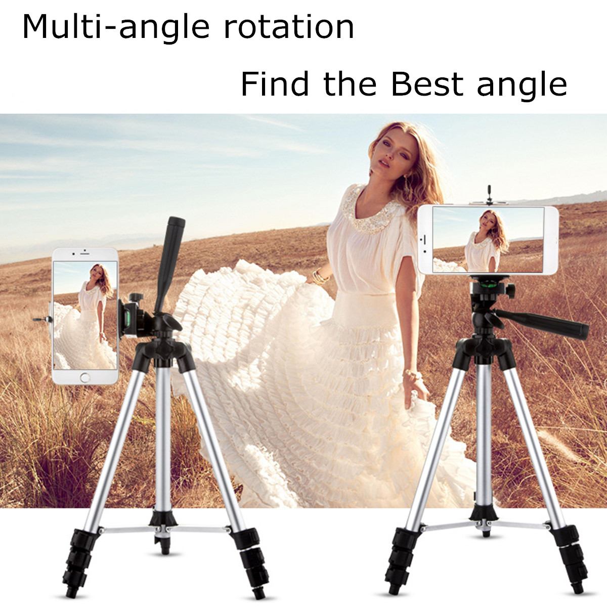 Portable Camera Tripod Phone Stand Holder 34-110cm/360 Degree Adjustable Camera Phone Tripod Kits with Smart Bluetooth Shutter