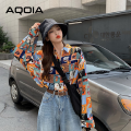 AQOIA Korean style Patchwork Long Sleeve Loose Women Blouse Shirt INS Button Up Plus Size Ladies Shirts 2020 Autumn Female Tops