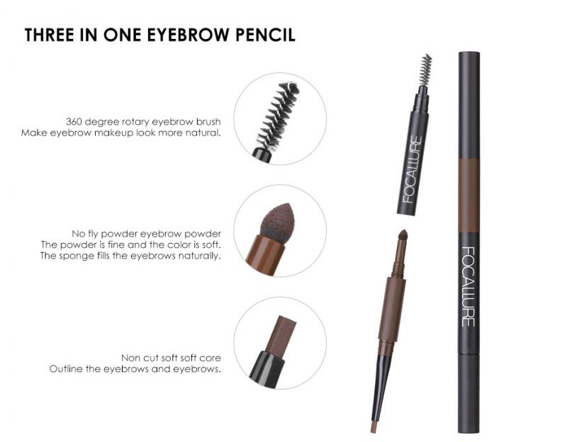 FOCALLURE Eyebrow Pencil 3 In 1 Auto Waterproof For Eyebrows Cosmetics Eyebrow Marker Enhancer Brown Tattoo Pen Maquiagem