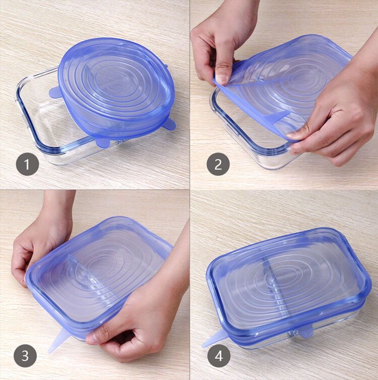 6PC Silicone Lids Stretch Suction Fresh Cover Set Anti-dust Leakproof Airtight Food Bowl Universal Pot Cover Kitchen Lids