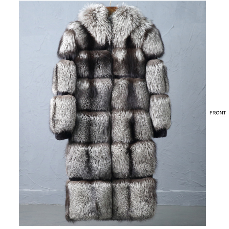 2020 Real Fur Jackets Mens Luxury Silver Fox Fur Outerwear X-Long Oversize Men's Leather Jackets With Hood Real Fur Coat