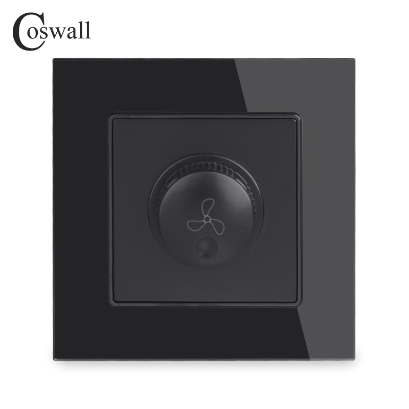 COSWALL Fan Controller Regulator Luxury Crystal Glass Panel Wall Switch Interruptor 16A 15-300W