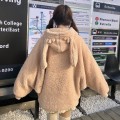 Elegant Faux Fur Hoodie Jacket Women Autumn Winter Warm Soft Fur Zipper Hoodies Pocket Cute Rabbit Ears Plush Hoodies Sweatshirt