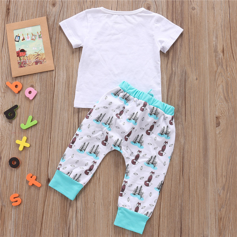 pudcoco 0-2Y summer Newborn Baby Boy girl Clothes set little dreamer fox T-shirt Tops+Pants Outfits Clothes Baby Clothing Set