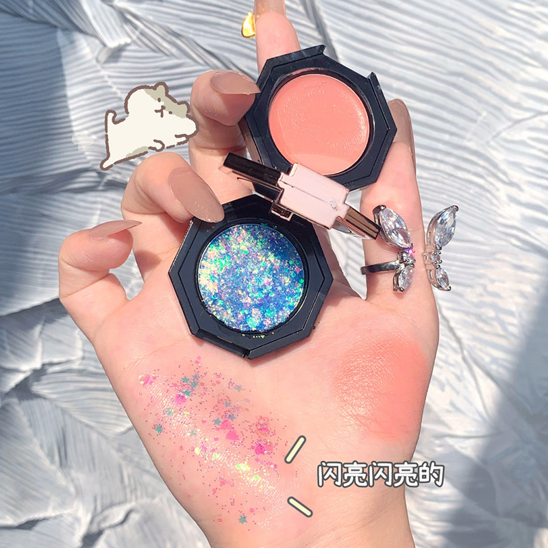 Makeup Blusher + Eye Shadow Sequins Gentle Cream Apricot Clothing Stickers Look Good Warm Almond Pink Cute