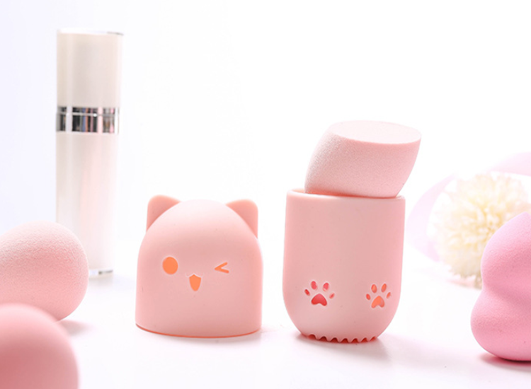 Kitten Beauty Powder Puff Blender Holder Sponge Makeup Egg Drying Case Portable Soft Silicone Cosmetic Blender Sponge Box Holder
