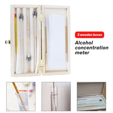 3Pcs Hydrometer Tester Vintage measuring bottle wooden box Set Tools Alcoholmeter Alcohol Meter Wine Concentration Meter