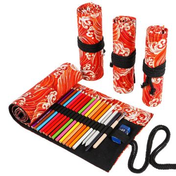 12/24/36/48/72 Holes Canvas Roll Up Pen Curtain Pencil Bag Case Makeup Wrap Holder Storage Pouch School Supplies