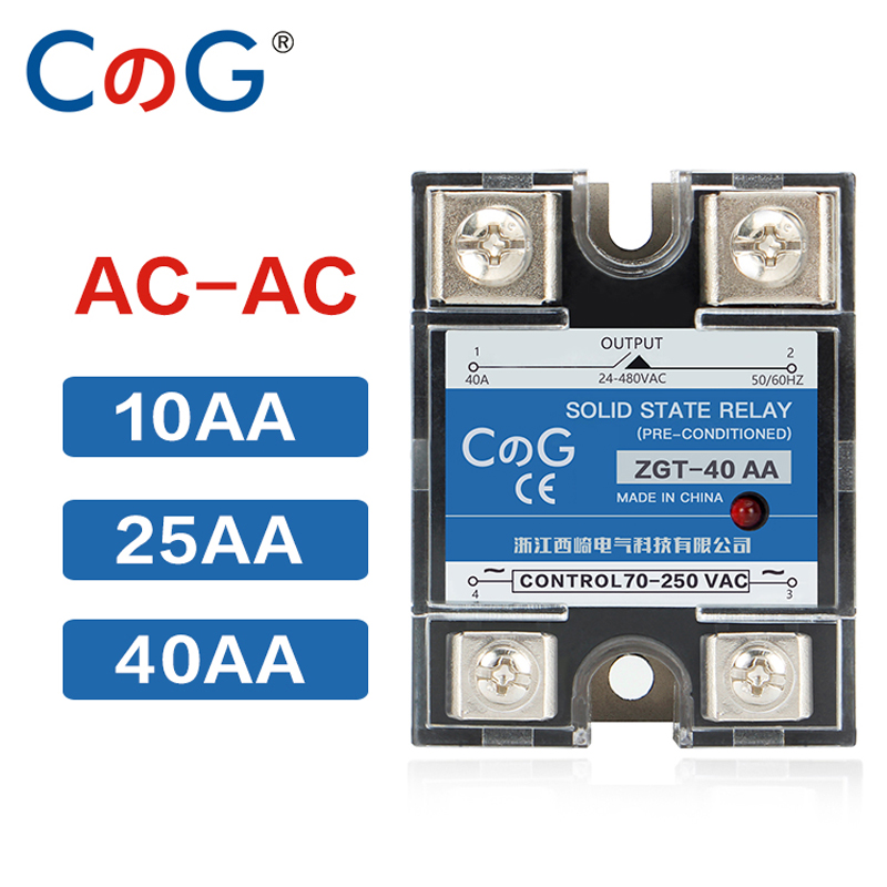 CG SSR-10AA 25AA 40AA SSR Single Phase JGX AC Control AC Heat Sink 70-280VAC To 24-480VAC 10A 25A 40A AA Solid State Relay