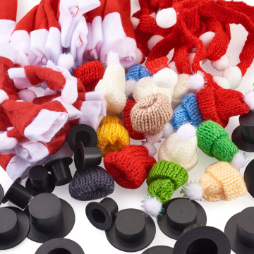 120pcs Christmas Ornament Accessories Mixed Color Non-Woven Fabrics Mini Christmas Finger Hats Plastic Cap for DIY Craft Decor