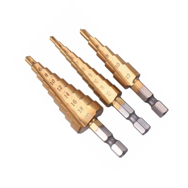 3pcs Hss Steel Titanium Step Drill Bits 3-12mm 4-12mm 4-20mm Step Cone Cutting Tools Steel Woodworking Wood Metal Drilling Set