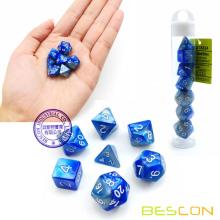 Bescon Mini Gemini Two Tone Polyhedral RPG Dice Set 10MM, Small Mini RPG Role Playing Game Dice Set D4-D20 in Tube, Steelblue