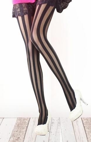 2018 Hot Sale Women Super Sexy Striped Stockings Pantyhose Female High Elastic Tights Black Hosiery