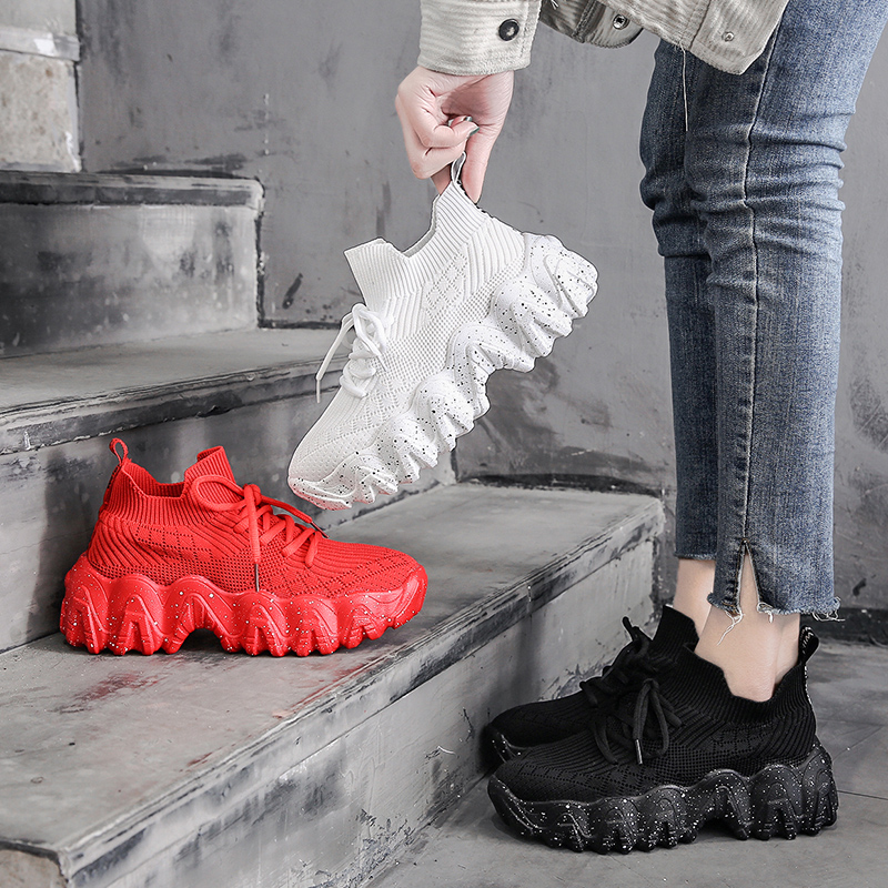 Moipheng Womens Sneakers Red Chunky Shoes for Women Casual Shoes Spring 2021 High Top White Sneakers Sapatos De Mujer Platform