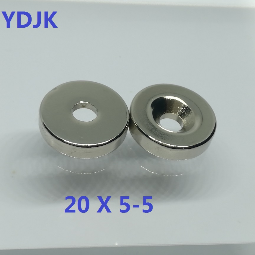 10PCS/LOT disc magnet 20x5 hole D5 Industrial magnetic materials Neodymium magnet 20*5 strong N38 NdFeB magnets 20x5-5
