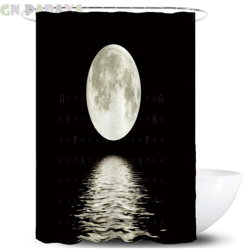 Sea rises bright moon black Bath Curtains Waterproof Polyester Fabric fresh style Shower Curtains Screen with Hooks Accessories