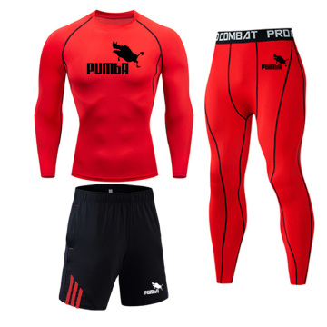 Brand 3pcs /set Men's Sports Suit Gym Fitness Compression Clothes Running sets Jogging Sport Wear Exercise Workout t-shirt