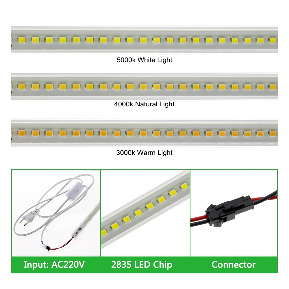 SMD2835 LED Tube AC220V 8W High Brightness Hard Rigid LED Strip Bar Lights 50cm 72LEDs Energy Saving LED Fluorescent Tubes Set