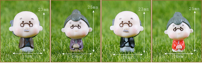 4pcs/Set Mini Grandpa and Grandma Ornament Fairy Garden Miniatures Gnome Terrariums Figurines for Home Decoration