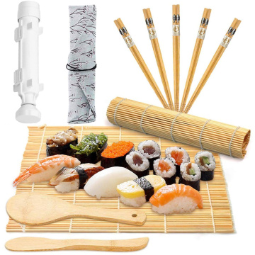 DIY RiceRoller Bamboo Sushi Cooking Tool Set Sushi Maker Set (1 bazooka 2 Sushi Mat 1 Rice Shaker 1 Paddy Paddle 5 Chopsticks)