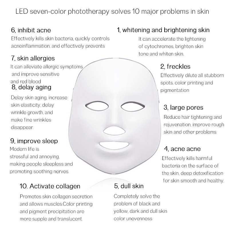 7 Colours LED Facial Mask Mascara Facial Aesthetics Skin Care Rejuvenation Wrinkle Acne Removal Face Beauty Instrument