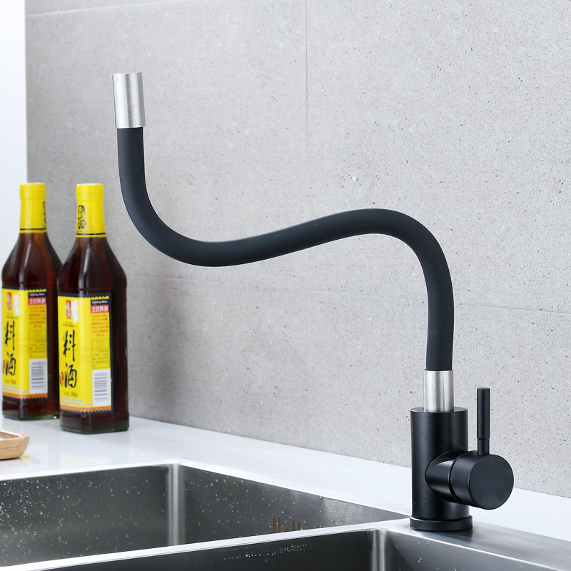 Stainless Steel Black Paint Universal Pipe Kitchen Sink Mixing Valve Vertical Heating and Cooling