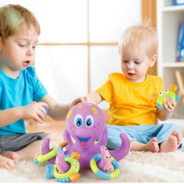 Bath Toy Baby Boy Girl Kids Floating Octopus Infant Toddlers Play +5 Ring Shower Learn Play Fun Shower Soft Grasping Toys Gifts