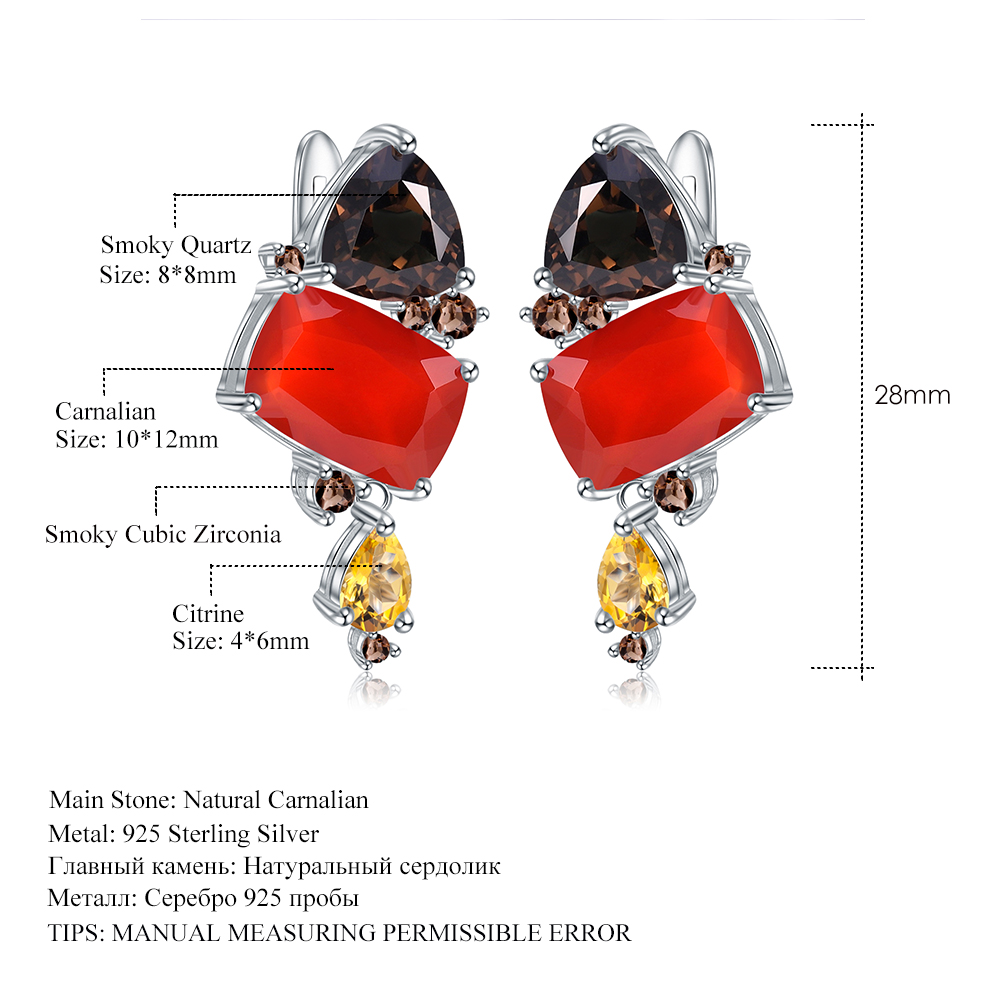 GEM'S BALLET Natural Rectangle Carnelian Earrings for Women Jewelry 925 Sterling Silver Handmade Modern Stud Earrings Bijoux