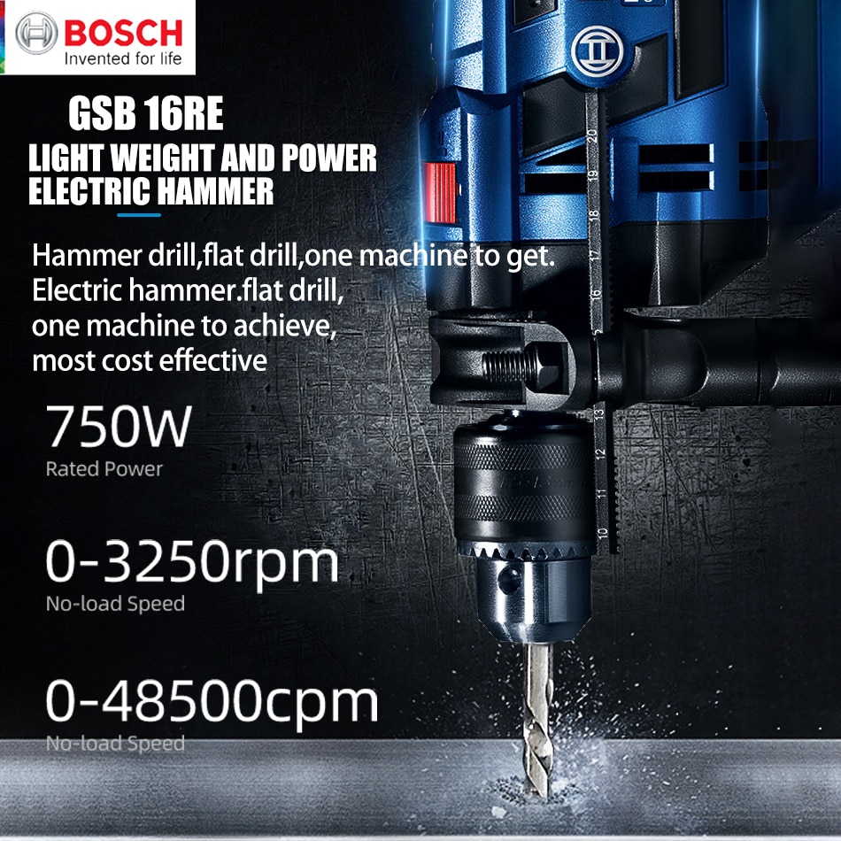 Bosch High Power 750W Electric Hammer Electric Drill Two Functions Household Impact Drill Multi-function Electric Pick Slotter