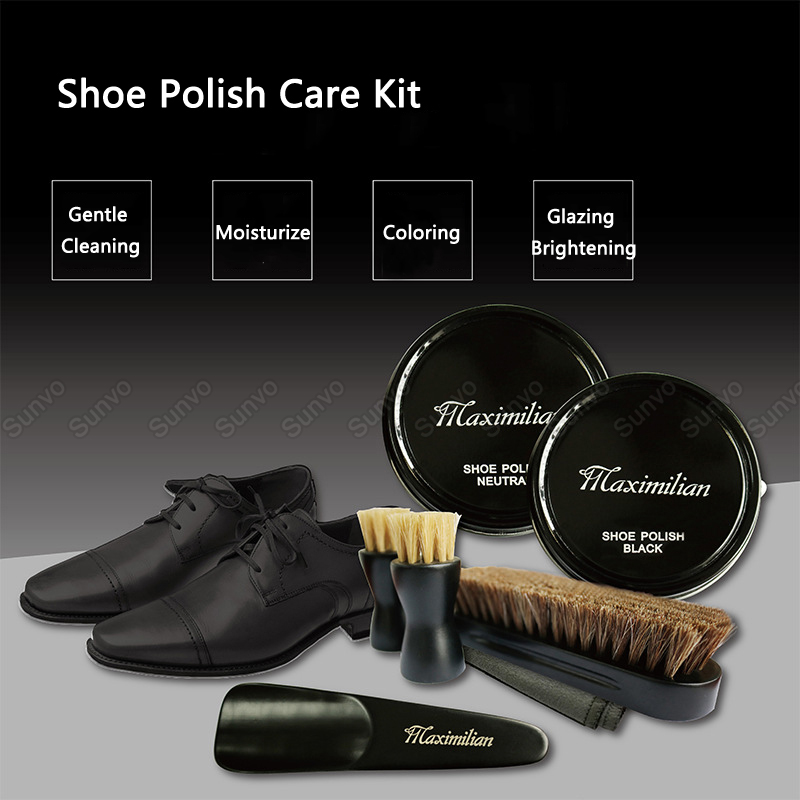 Sunvo Leather Shoe Brush Care Kit Portable Shoehorn Shoe Polish Cleaner for Leather Shoes Cleaning Nourishing Polishing Tool