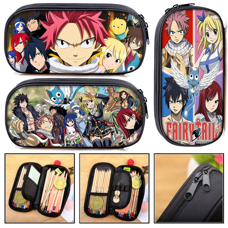 anime Fairy Tail pencil bag Erza Scarlet Natsu Dragneel Cosmetic Cases boys girls stationary bag pencil box school pen case