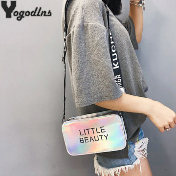 Fashion Laser Color Women Shoulder Bags Popular Girls Letter Handbag Messenger Bags Lady Crossbody Bag with Wide Strap