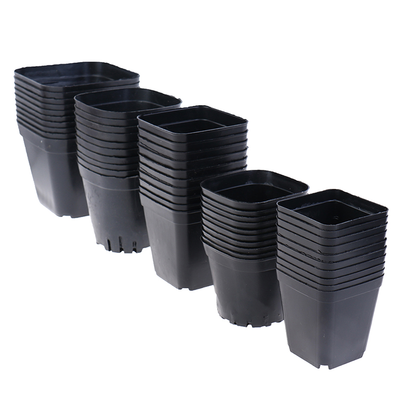 10pcs Black Color Flower Pots Planters Pot Trays Plastic Pots Creative Small Square Pots For Succulent Plants 5 SIZE