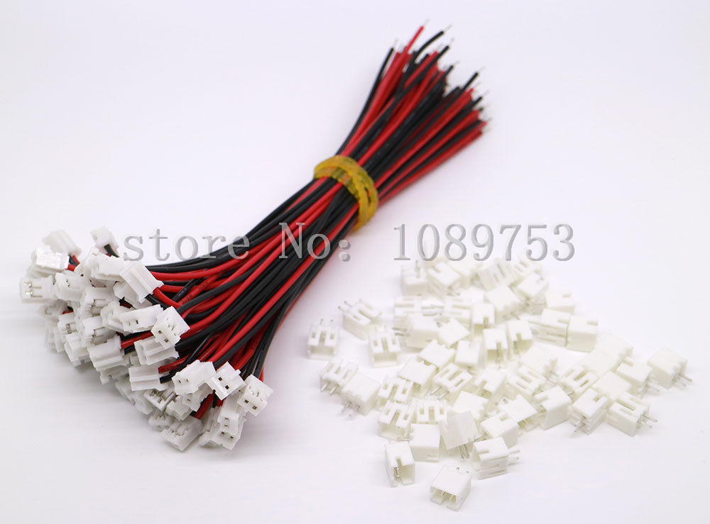 50 SETS Mini Micro JST 2.0 PH 2-Pin Connector plug with Wires Cables 100MM