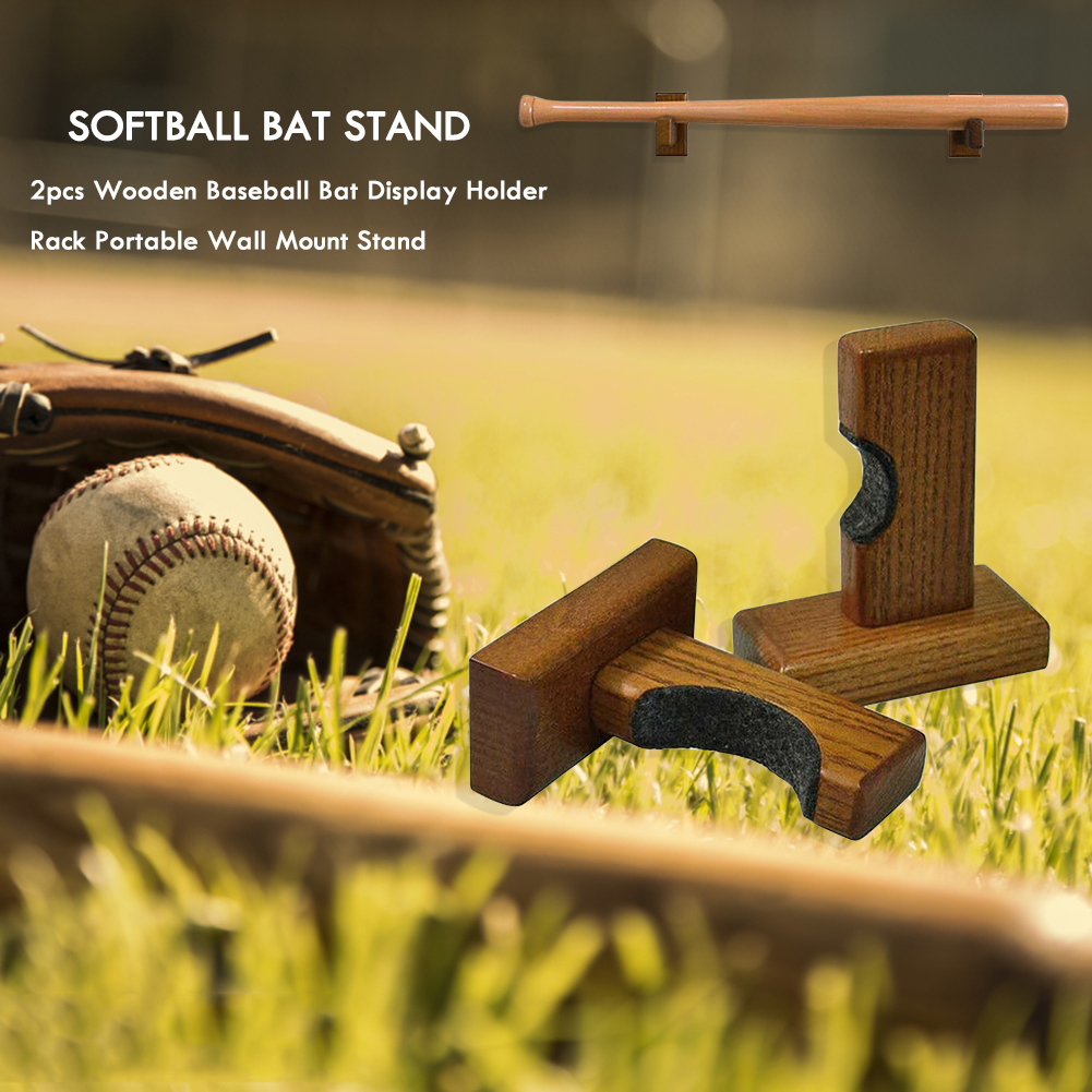 2pcs Wooden Baseball Bat Display Holder Rack Portable Wall Mount Stand baseball for match Baseballs & Softballs