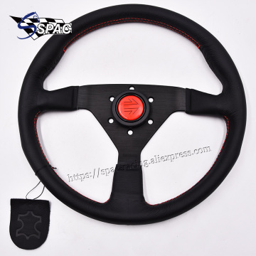 Racing Car 350mm Leather Steering Wheel with Red Horn Button